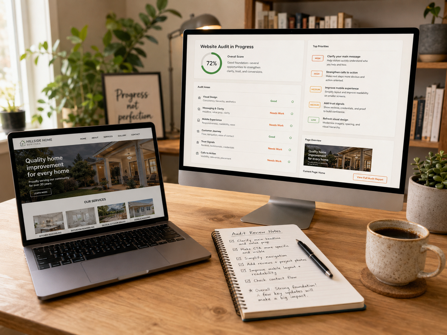 Reviewing a small-business website during a free audit.