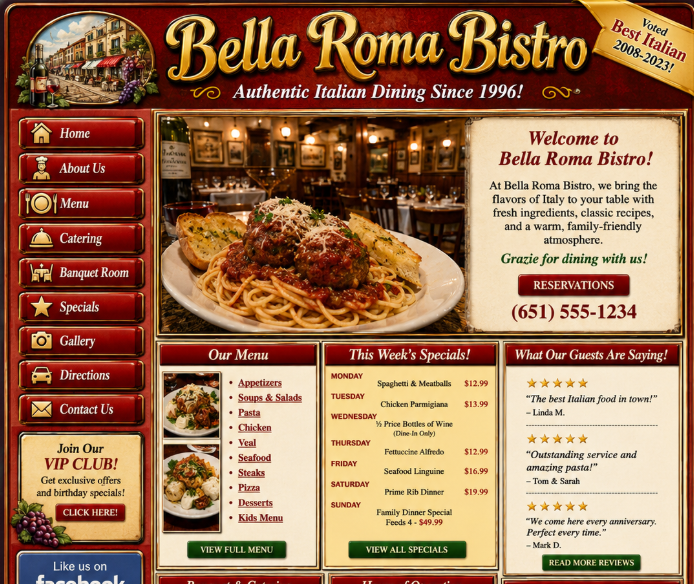 The original Bella Roma Bistro website before redesign