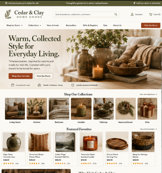 The Cedar & Clay website after a Second Draft concept redesign