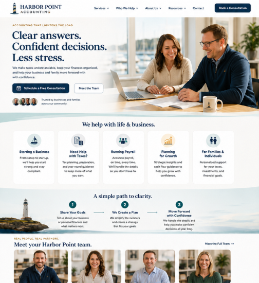 The Harbor Point Accounting website after a Second Draft concept redesign