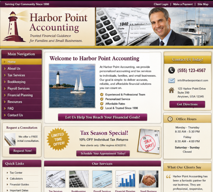 The original Harbor Point Accounting website before redesign