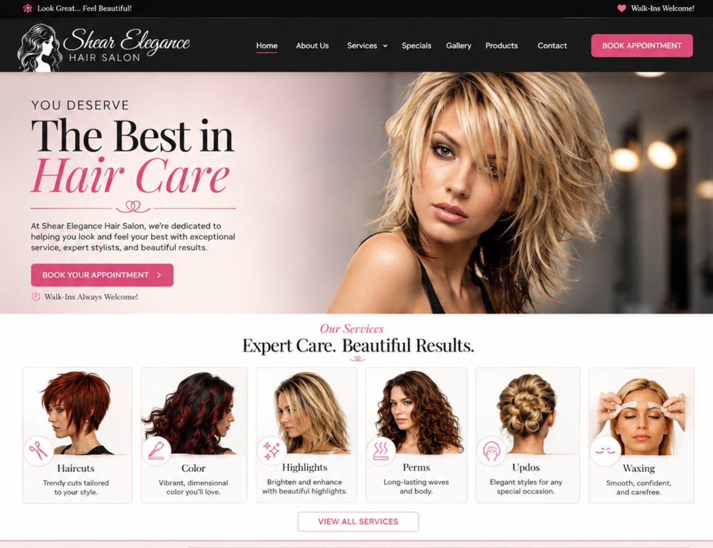The Luxe Hair Studio website after a Second Draft concept redesign