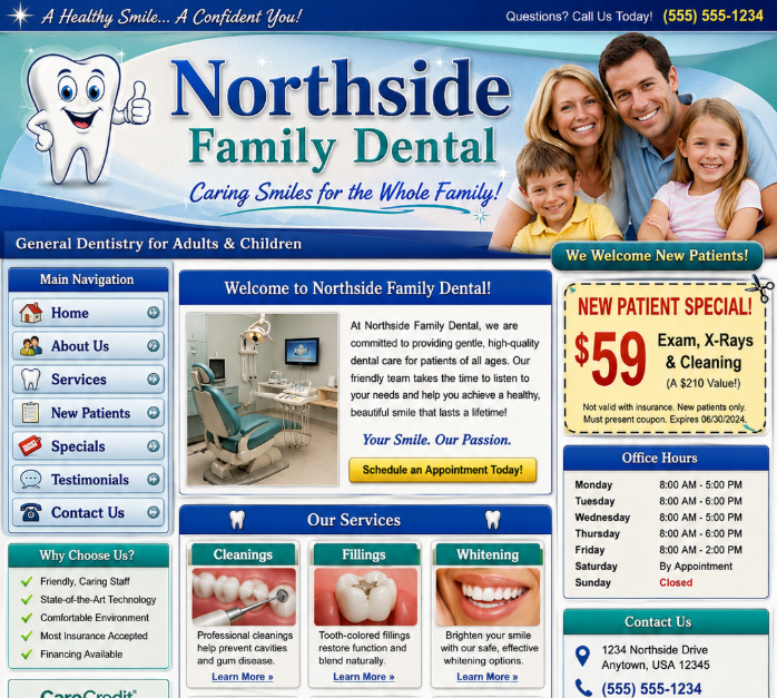 The original Northside Family Dental website before redesign