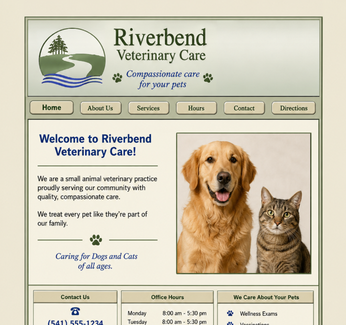 The original Riverbend Veterinary website before redesign